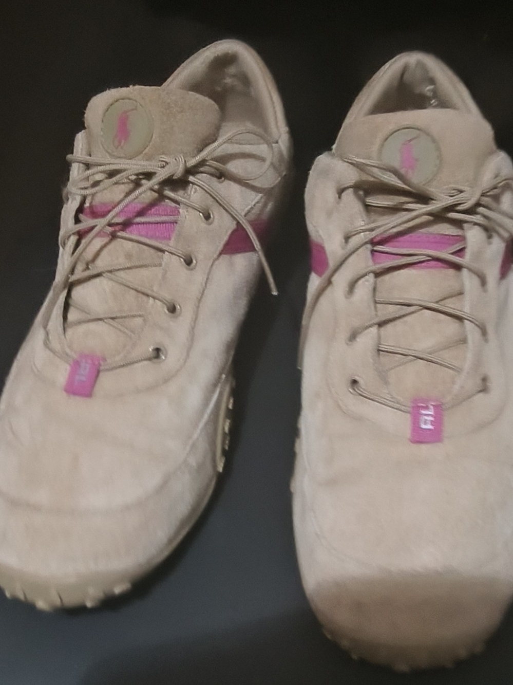 Polo by Ralph Lauren Beige Suede Sneakers with Pink Accents